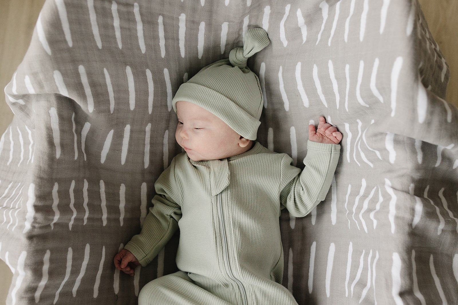 Sage Organic Ribbed Newborn Knot Hat  Mebie Baby   