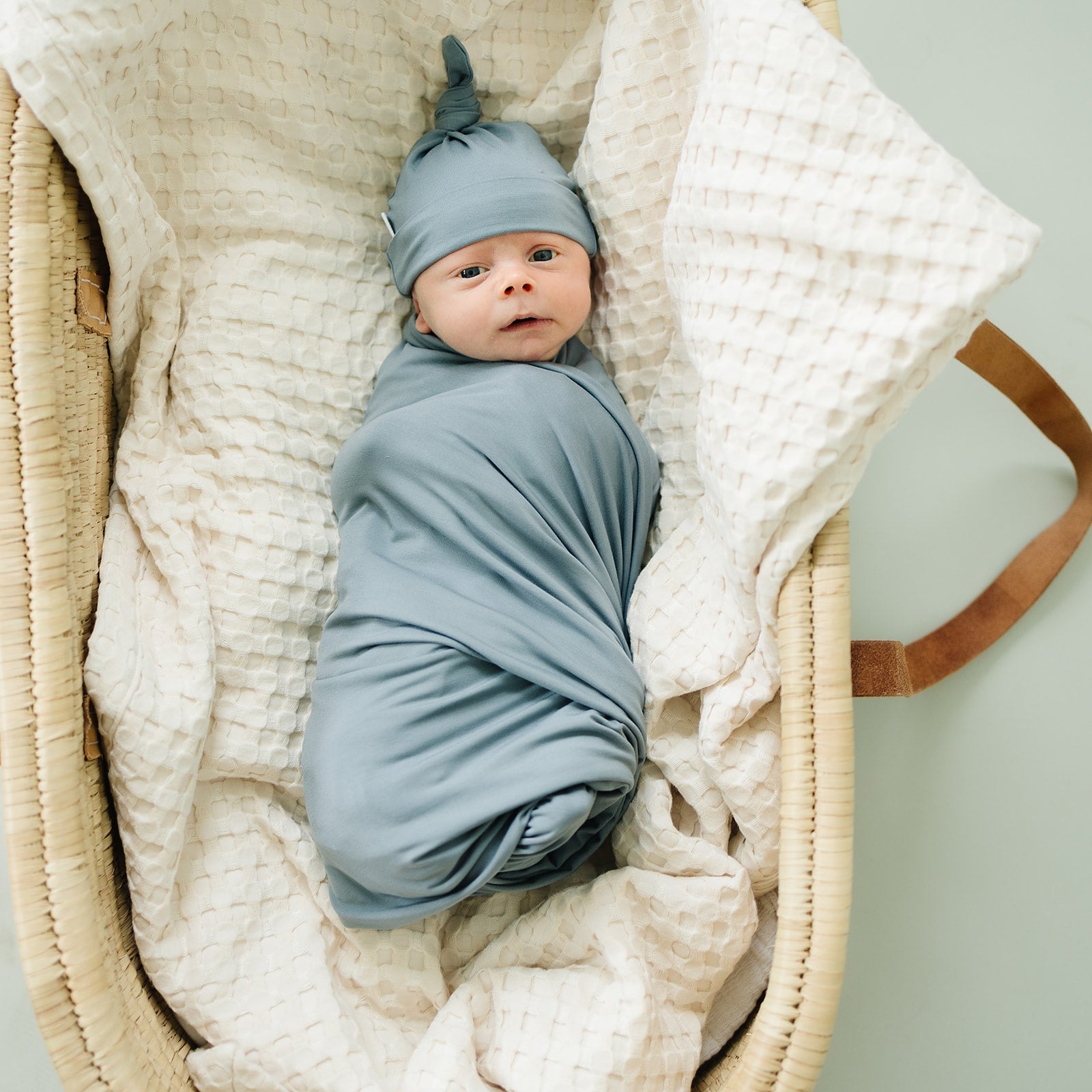 Dusty Blue Bamboo Stretch Swaddle  Mebie Baby   