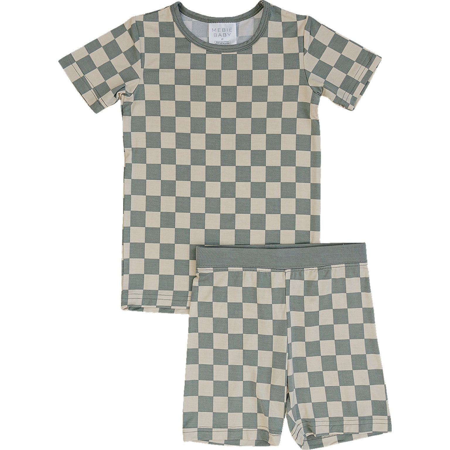 Light Green Checkered Bamboo Cozy Short Set  Mebie Baby   