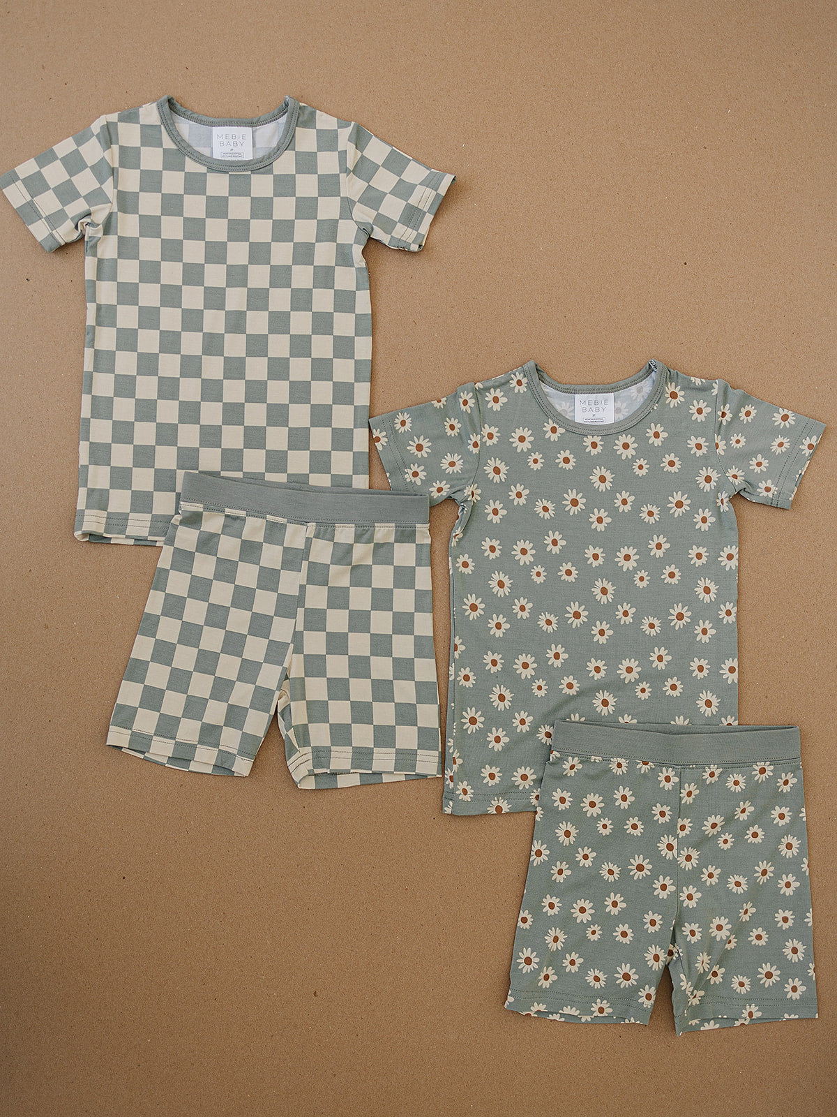 Light Green Checkered Bamboo Cozy Short Set  Mebie Baby   