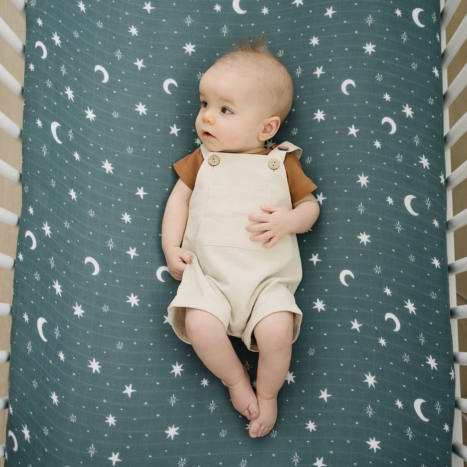 Oatmeal Short Linen Overall  Mebie Baby   