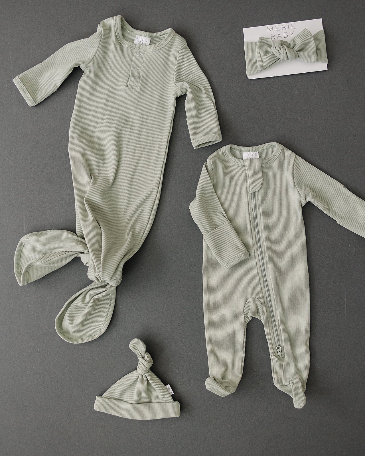 Sage Organic Cotton Ribbed Zipper  Mebie Baby   