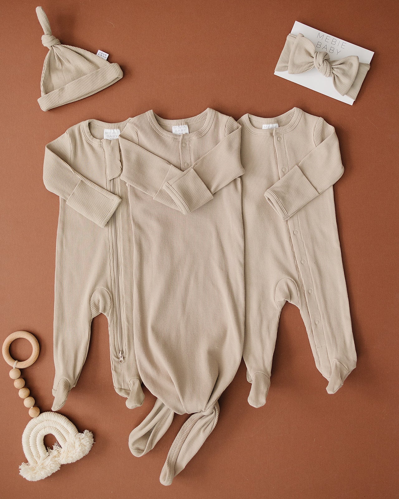 Oatmeal Organic Cotton Ribbed Zipper  Mebie Baby   