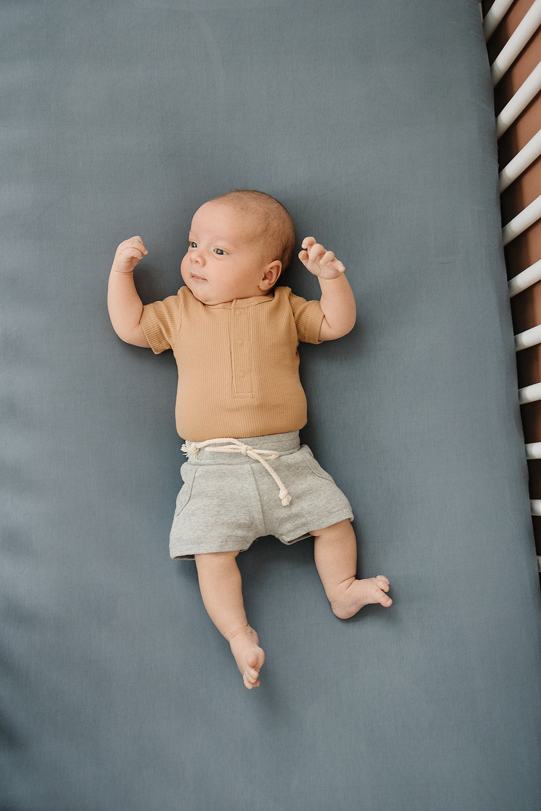 Dusty Blue Bamboo Stretch Crib Sheet  Mebie Baby   