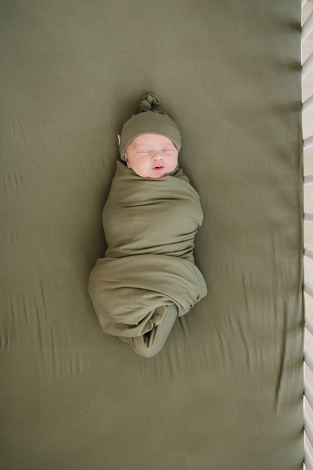 Olive Bamboo Stretch Crib Sheet  Mebie Baby   