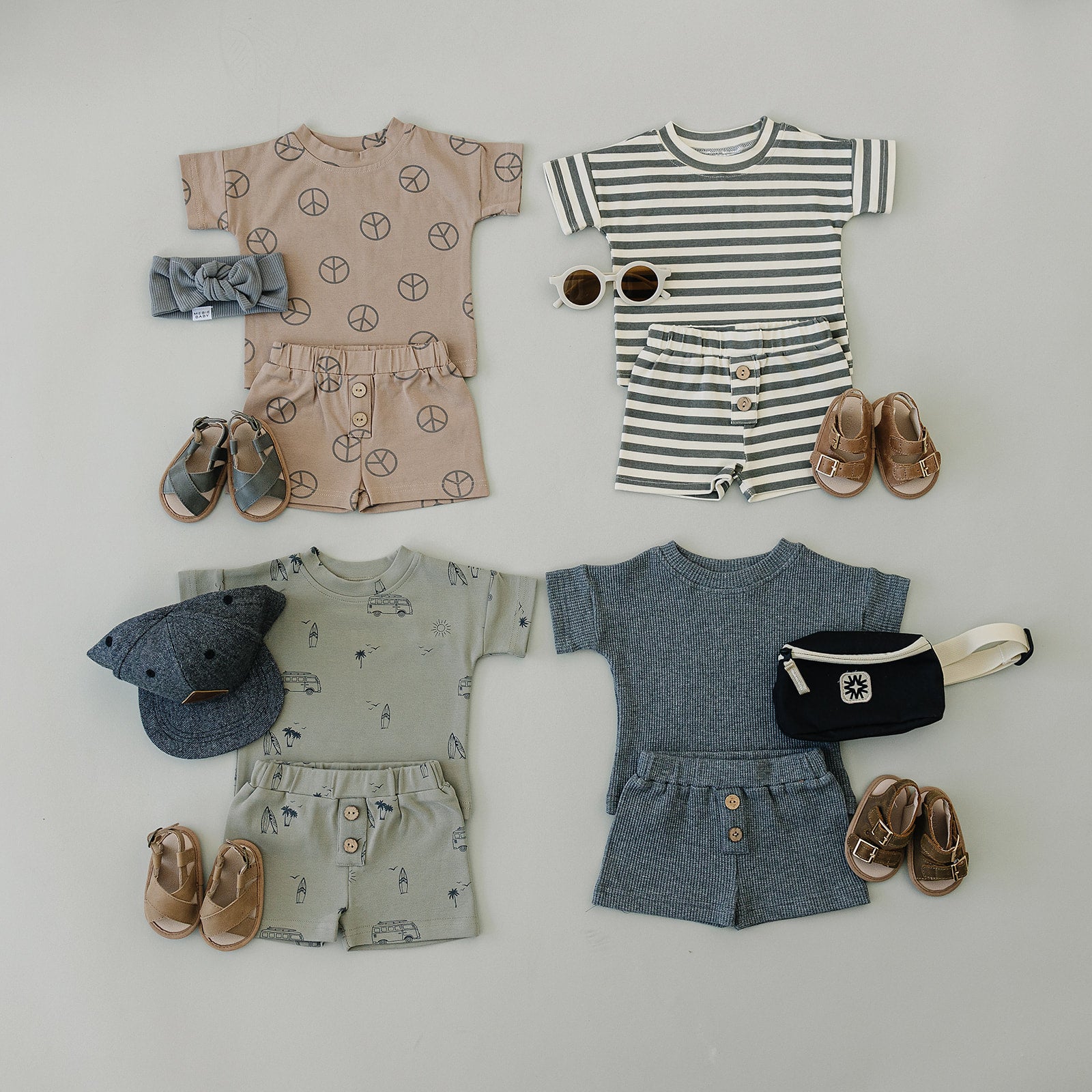 Stripe Button Short Set  Mebie Baby   