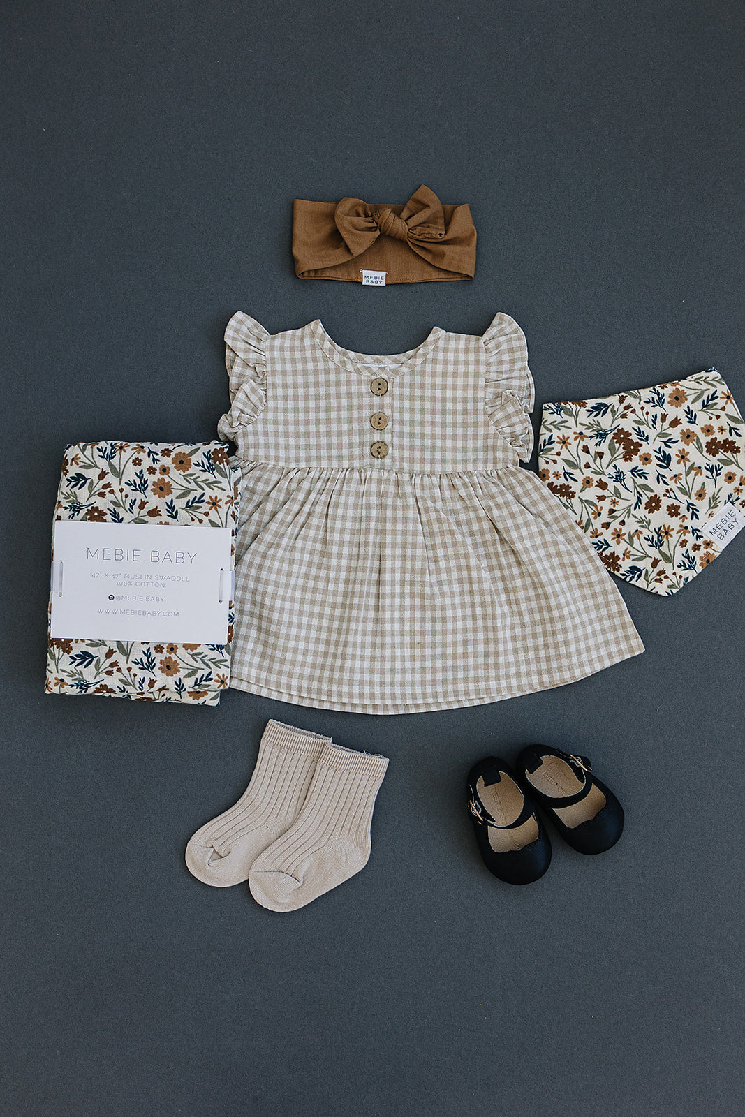 Gingham Ruffle Linen Dress  Mebie Baby   