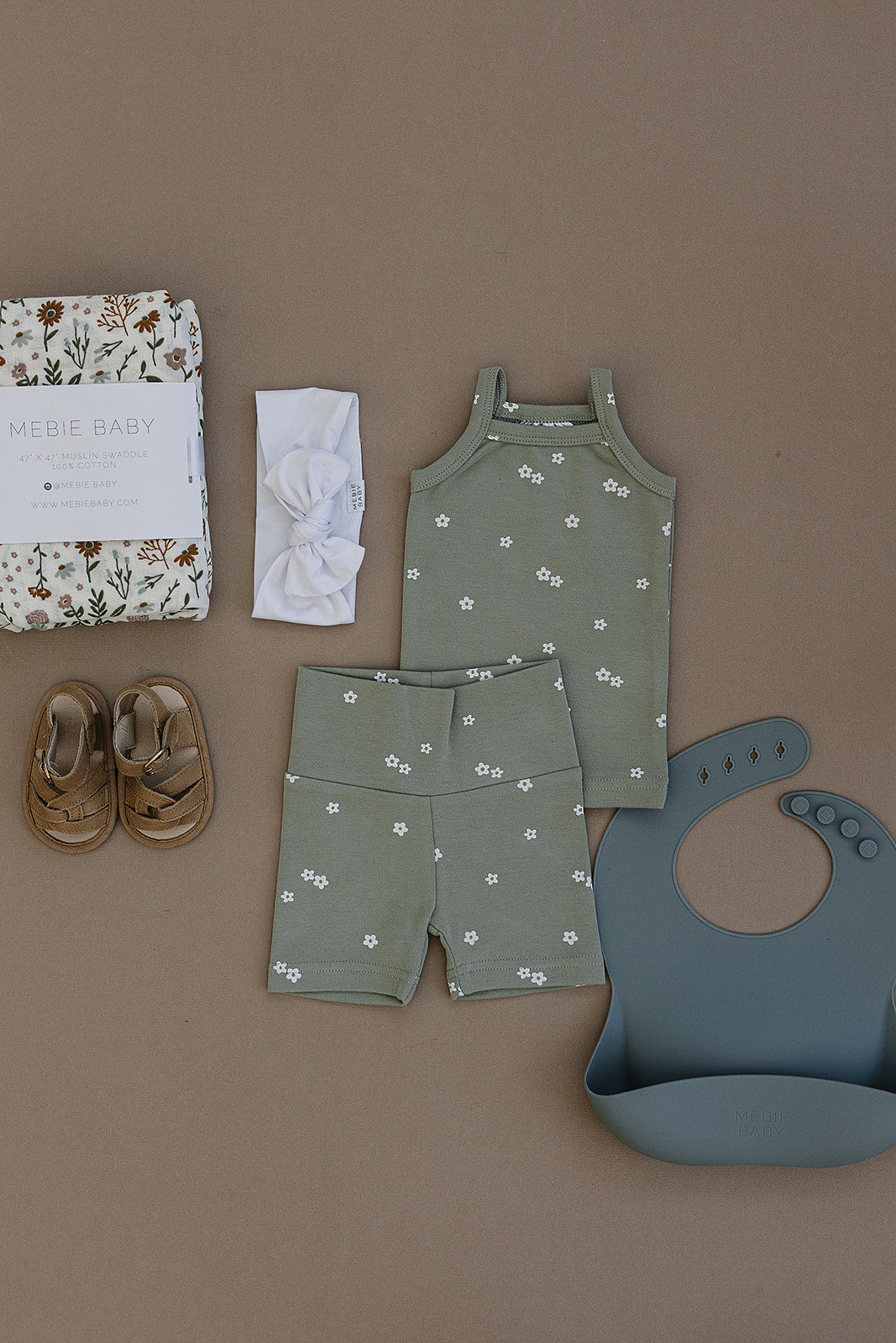 Sage Floral Tank + Biker Short Set  Mebie Baby   