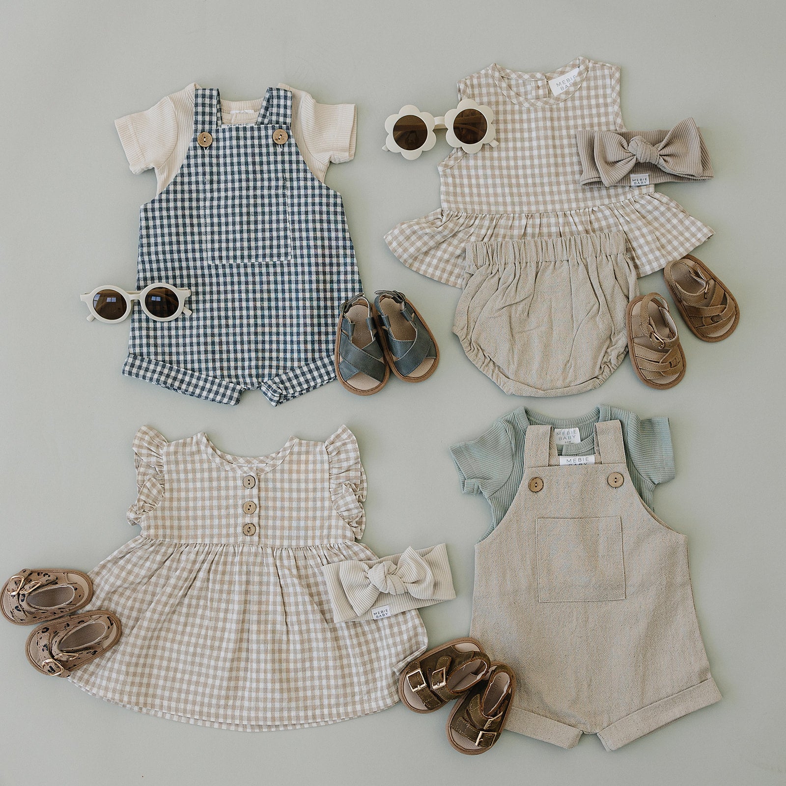 Oatmeal Short Linen Overall  Mebie Baby   