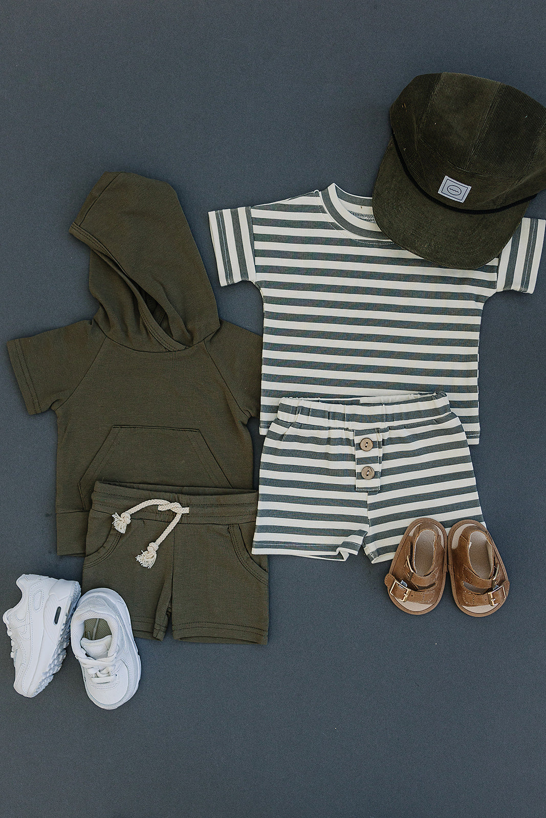 Olive Hooded Tee and Pocket Short Set  Mebie Baby   