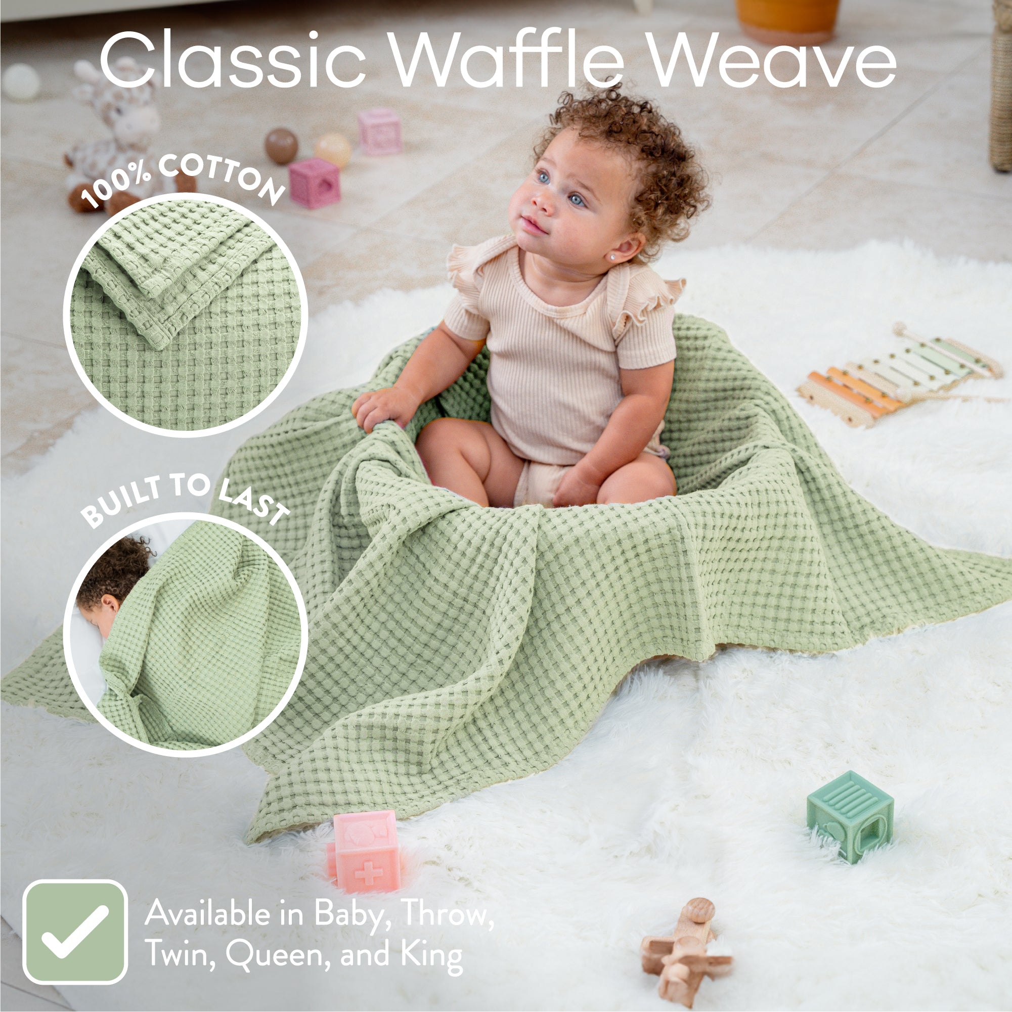 Baby Waffle Blankets by Comfy Cubs in Sage