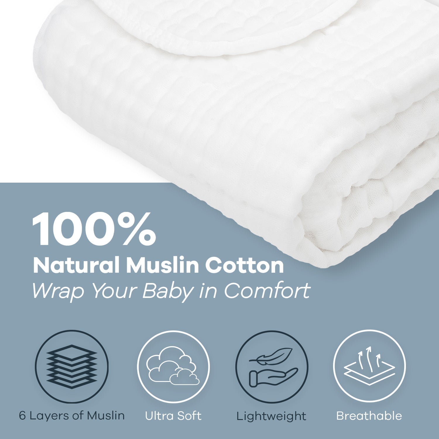 Baby Muslin Blanket by Comfy Cubs in White