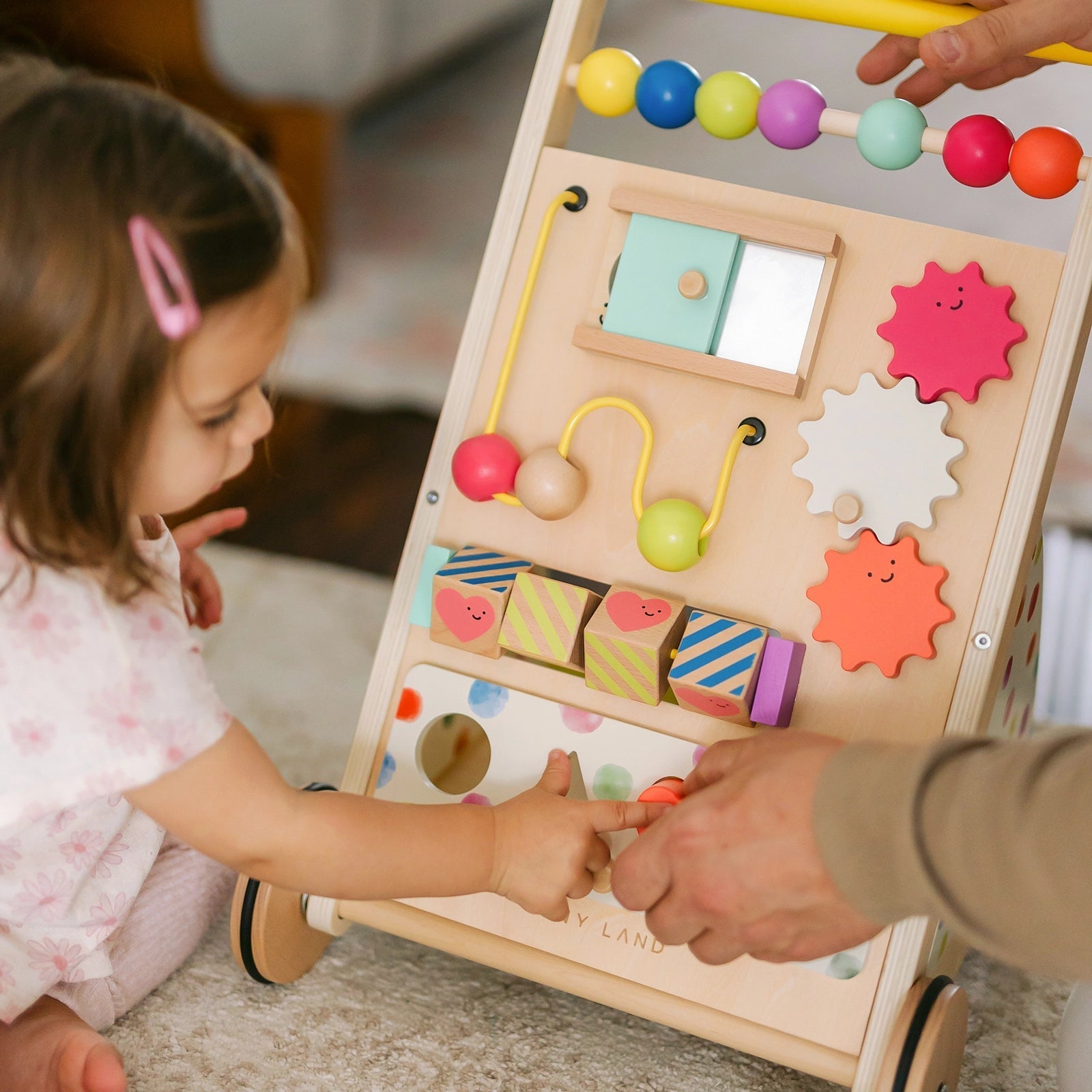 Tiny Land® Premium Natural Wooden Activity Walker