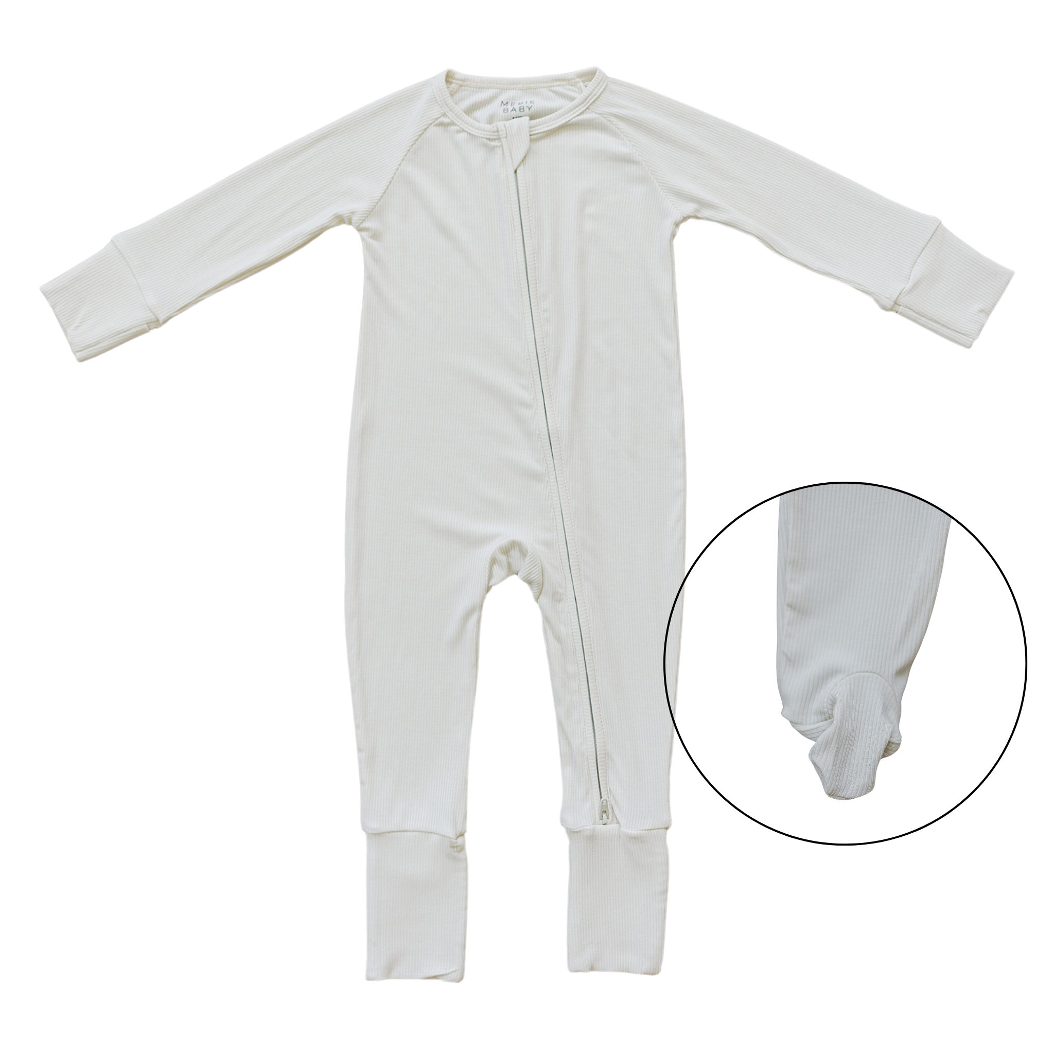 Cream Ribbed Bamboo Zipper  Mebie Baby   