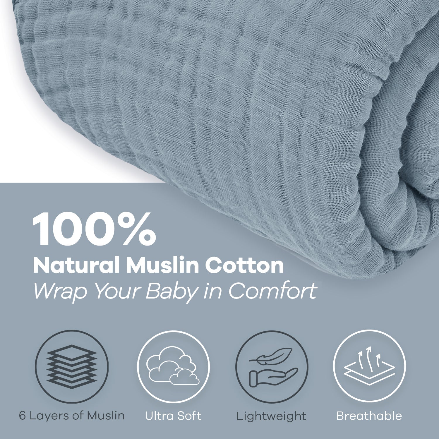 Adult Muslin Blanket by Comfy Cubs in Pacific Blue