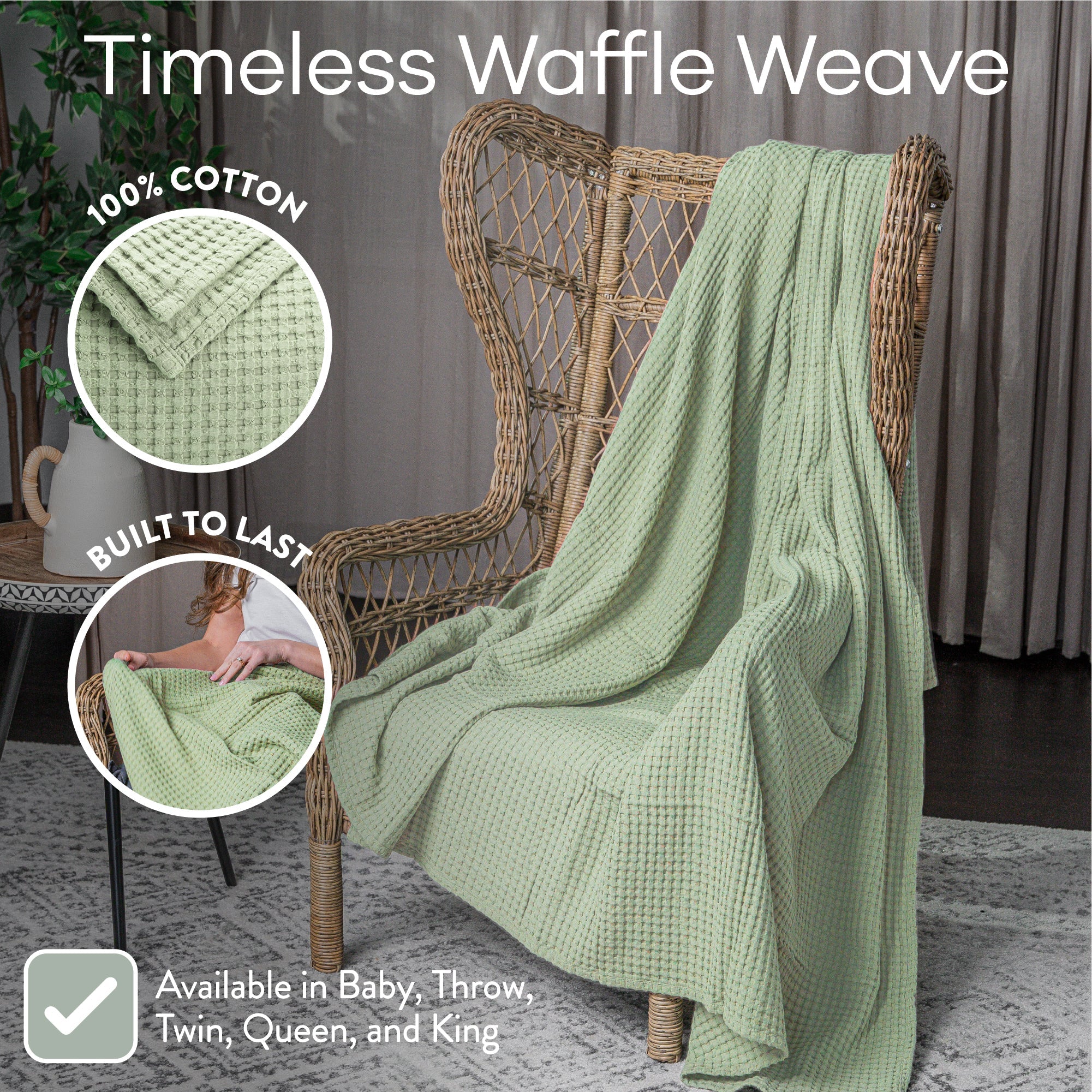 Adult Waffle Blankets in Sage