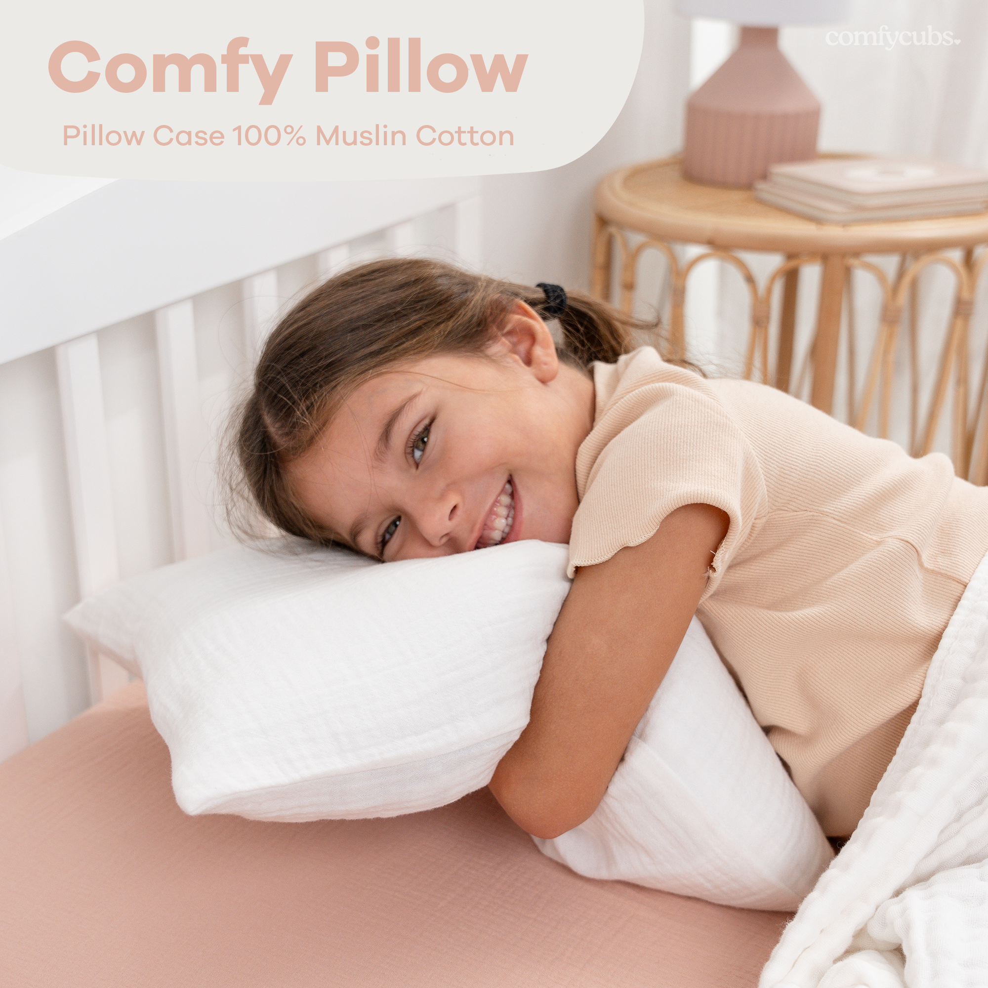 Toddler Pillows with Soft Muslin Pillow Case by Comfy Cubs - White