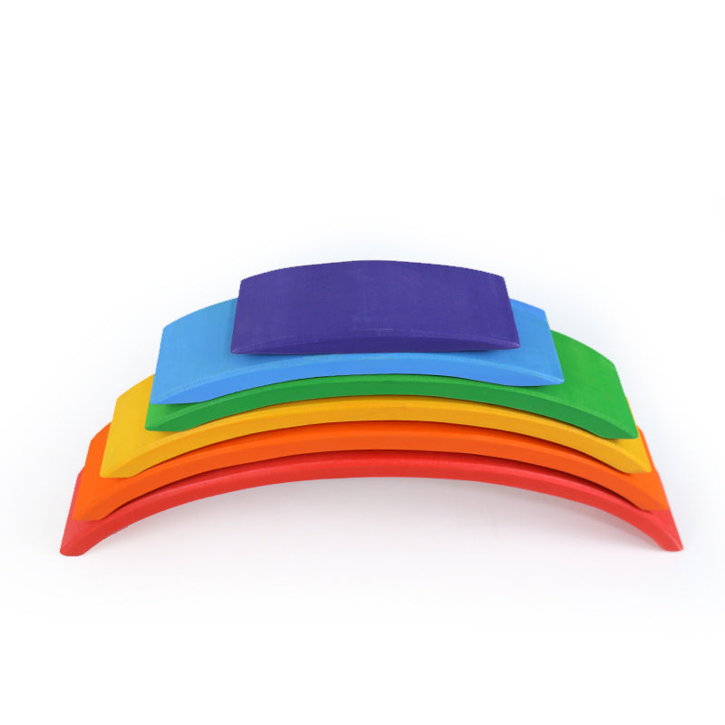**Pre-order (Ships in 2-3 Weeks)**6-Piece Basswood Rainbow Bridge Building Blocks| Painted & Hand-Stained