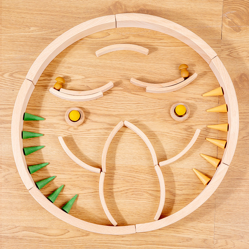 **Pre-order (Ships in 2-3 Weeks)**42-Piece Combination Set – 12 Large & 30 Mini Curved Natural Wooden Building Blocks