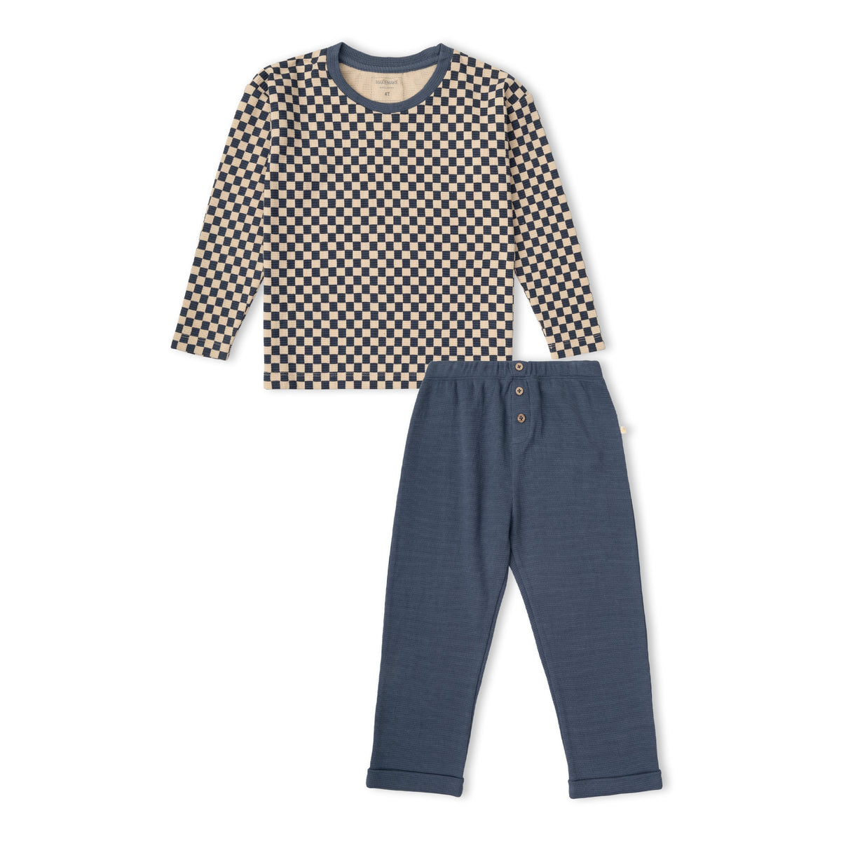 Organic Tee & Foldover Pants Set - Midnight Check