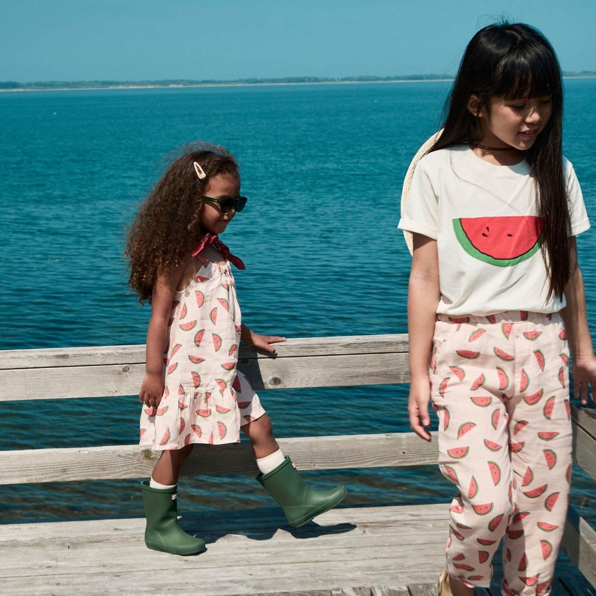Watermelon Slices Linen Kid Dress - Misty Rose