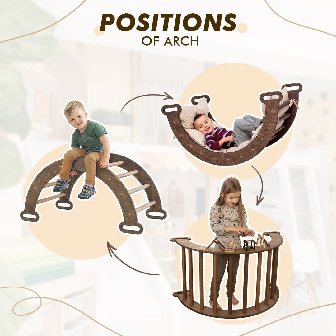 3in1 Montessori PlaySet for Toddlers: Arch + Slide + Cushion - Chocolate  Goodevas   