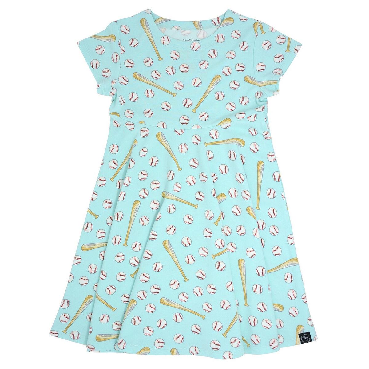Swirly Girl Short Sleeve Dress - Little Slugger Aqua