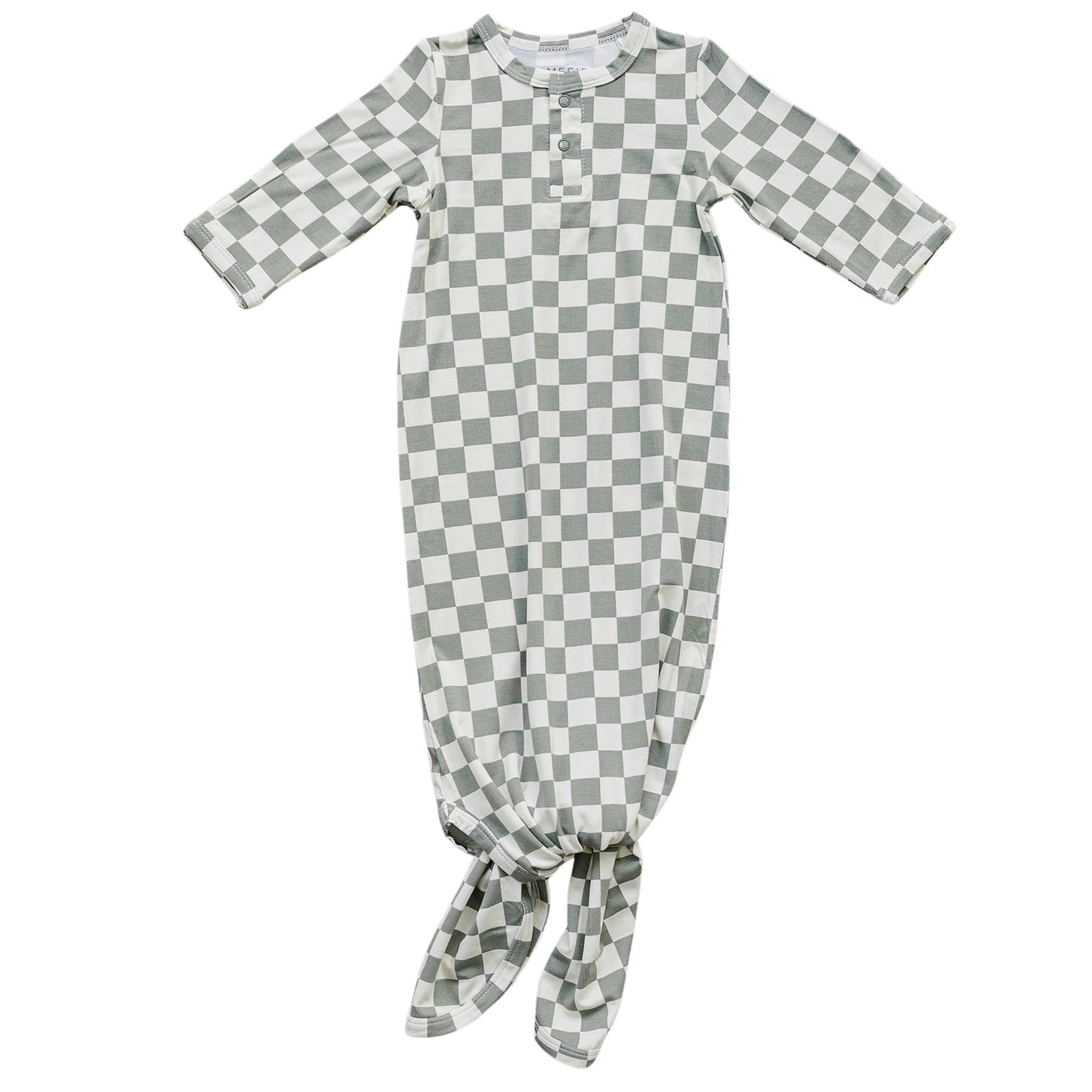 Light Green Checkered Bamboo Knot Gown  Mebie Baby   