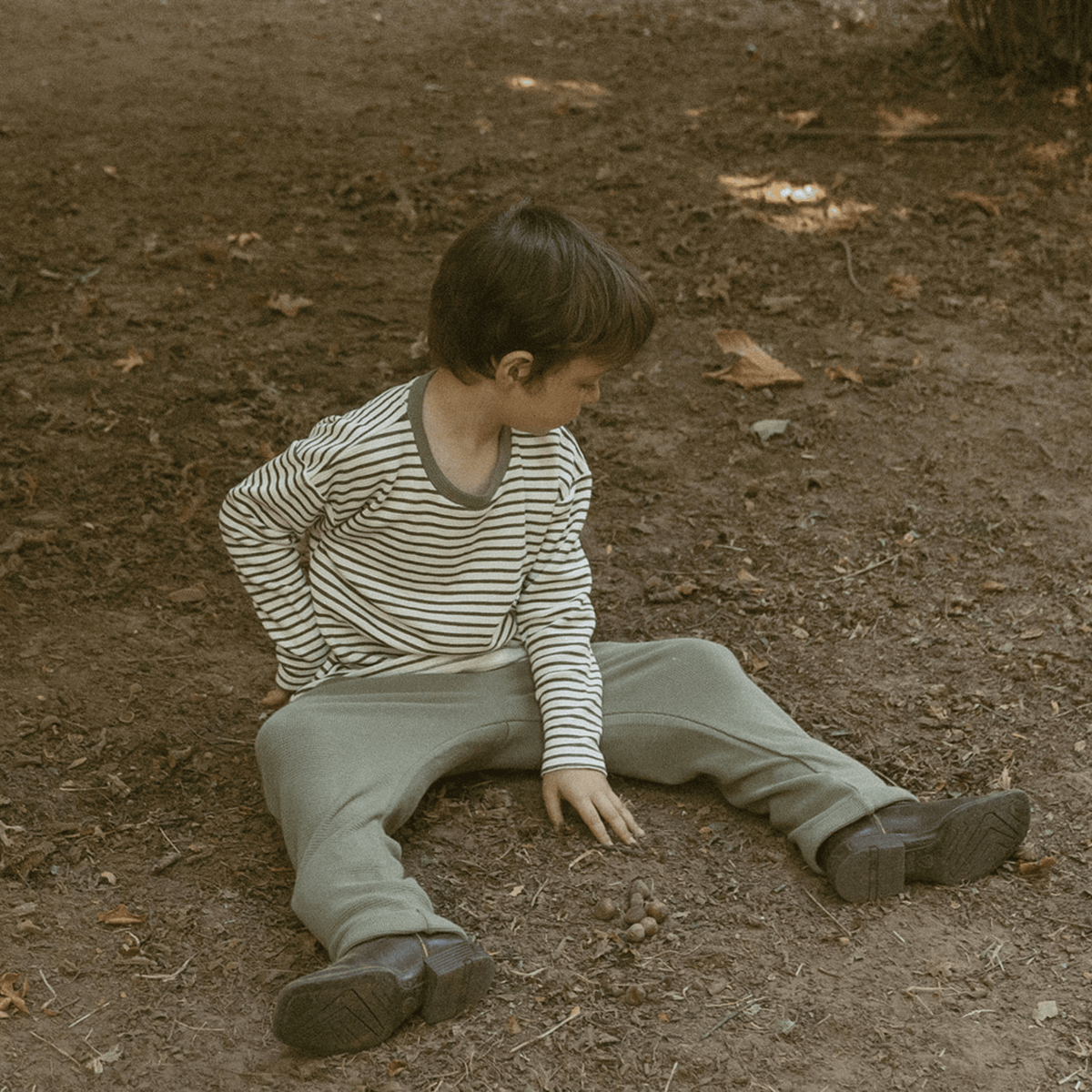 Organic Tee & Foldover Pants Set - Olive Stripes