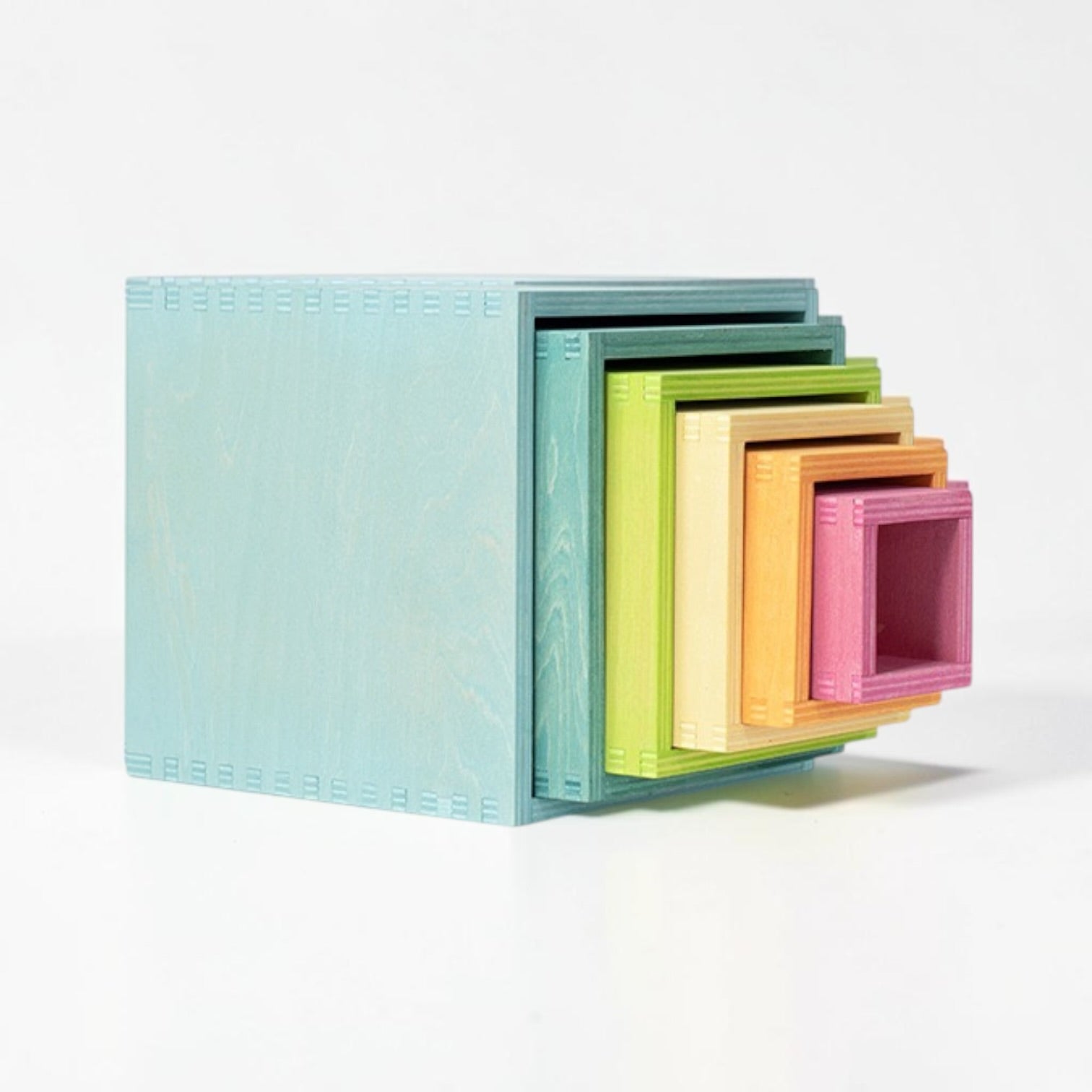 **Pre-order (Ships in 2-3 Weeks)**6-Piece Basswood Wooden Pastel Nesting Box Set | Painted & Hand-Stained Finishes | Montessori Stacking Toy