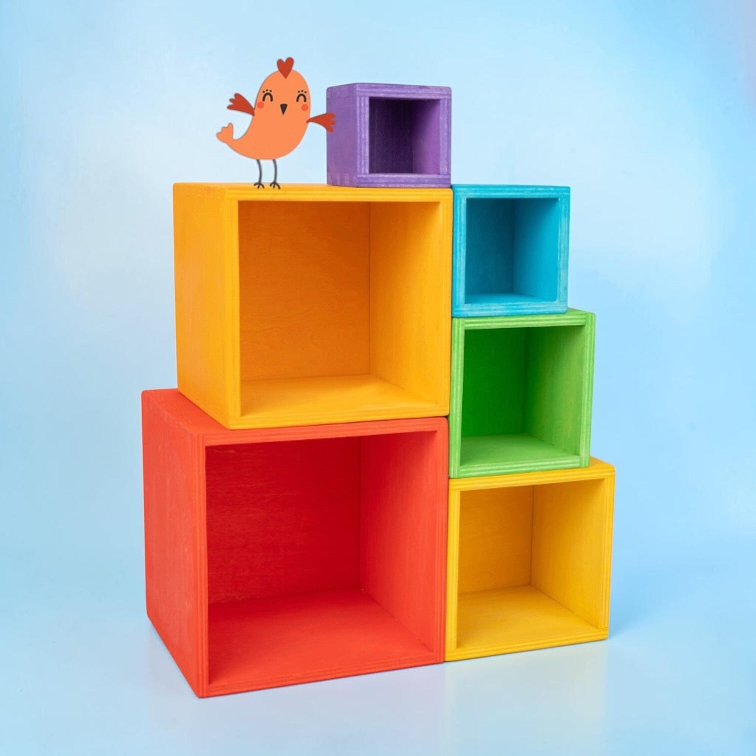 **Pre-order (Ships in 2-3 Weeks)**6-Piece Basswood Wooden Rainbow Nesting Box Set | Painted & Hand-Stained Finishes | Montessori Stacking Toy