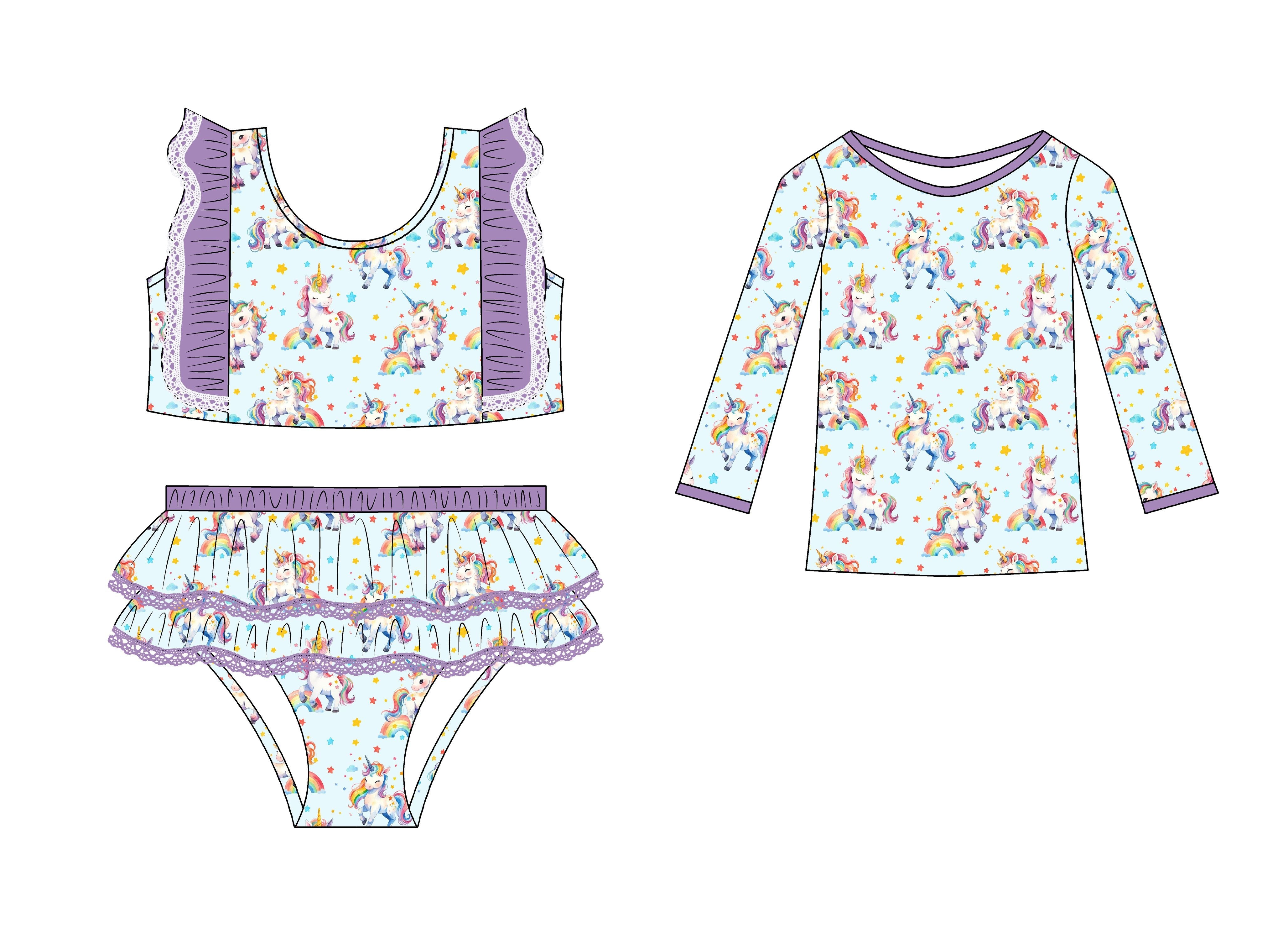 Unicorn and Rainbow Dreams -3 Piece Swim Set- Ready to Ship!