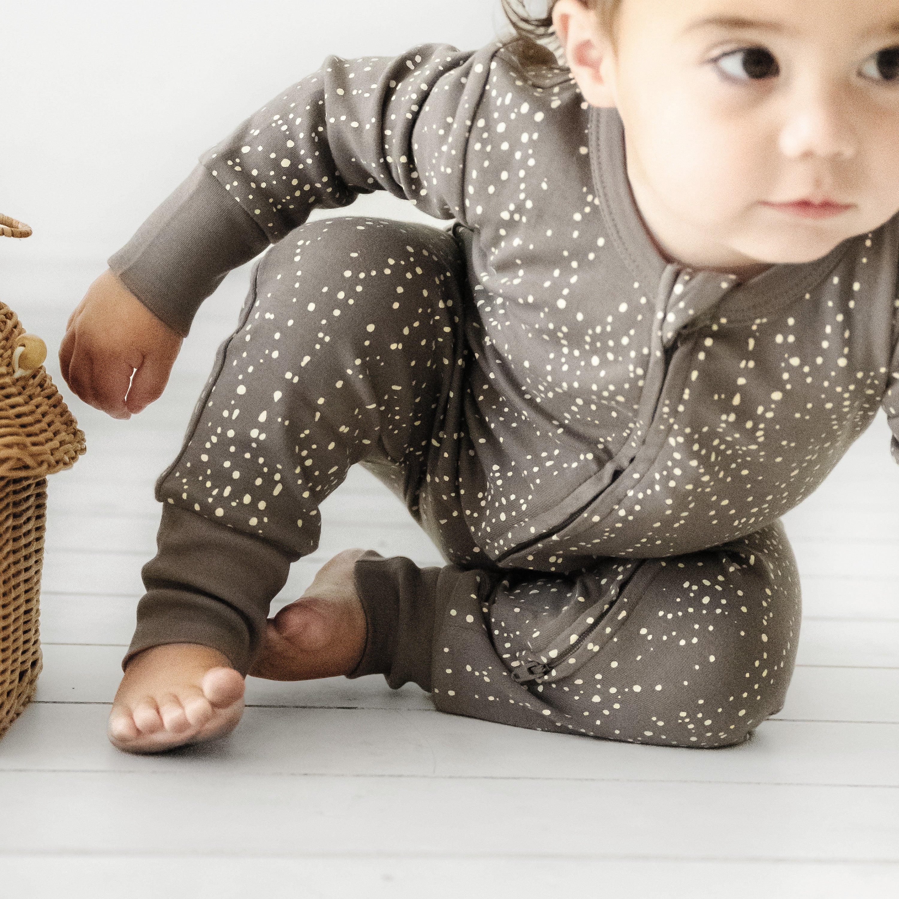 Organic Baby 2-Way Zip Romper - Speckle Zippered Romper Makemake Organics   