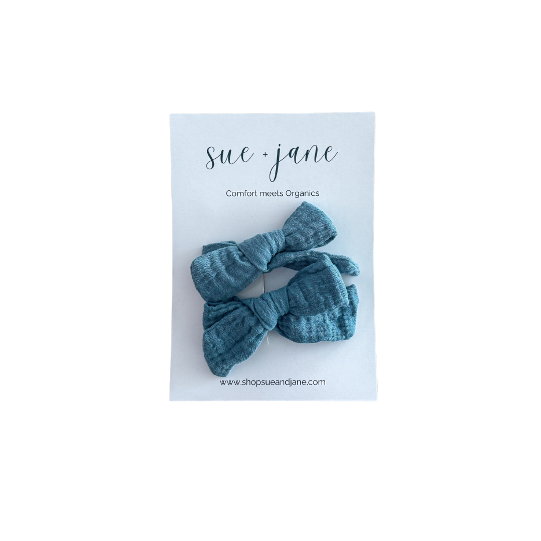Dusty Blue Organic Cotton Bows