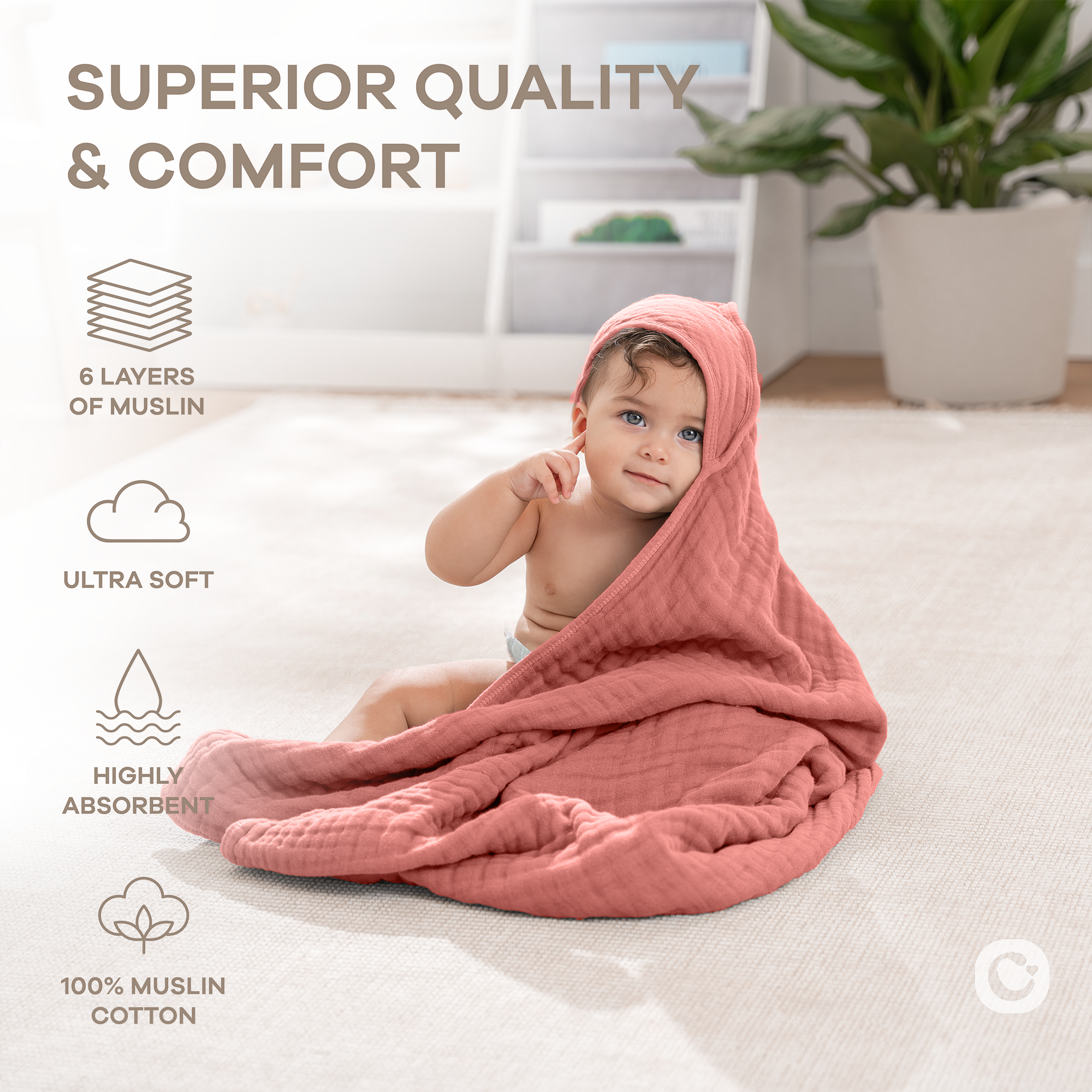 Baby Hooded Towels in Dusty Rose