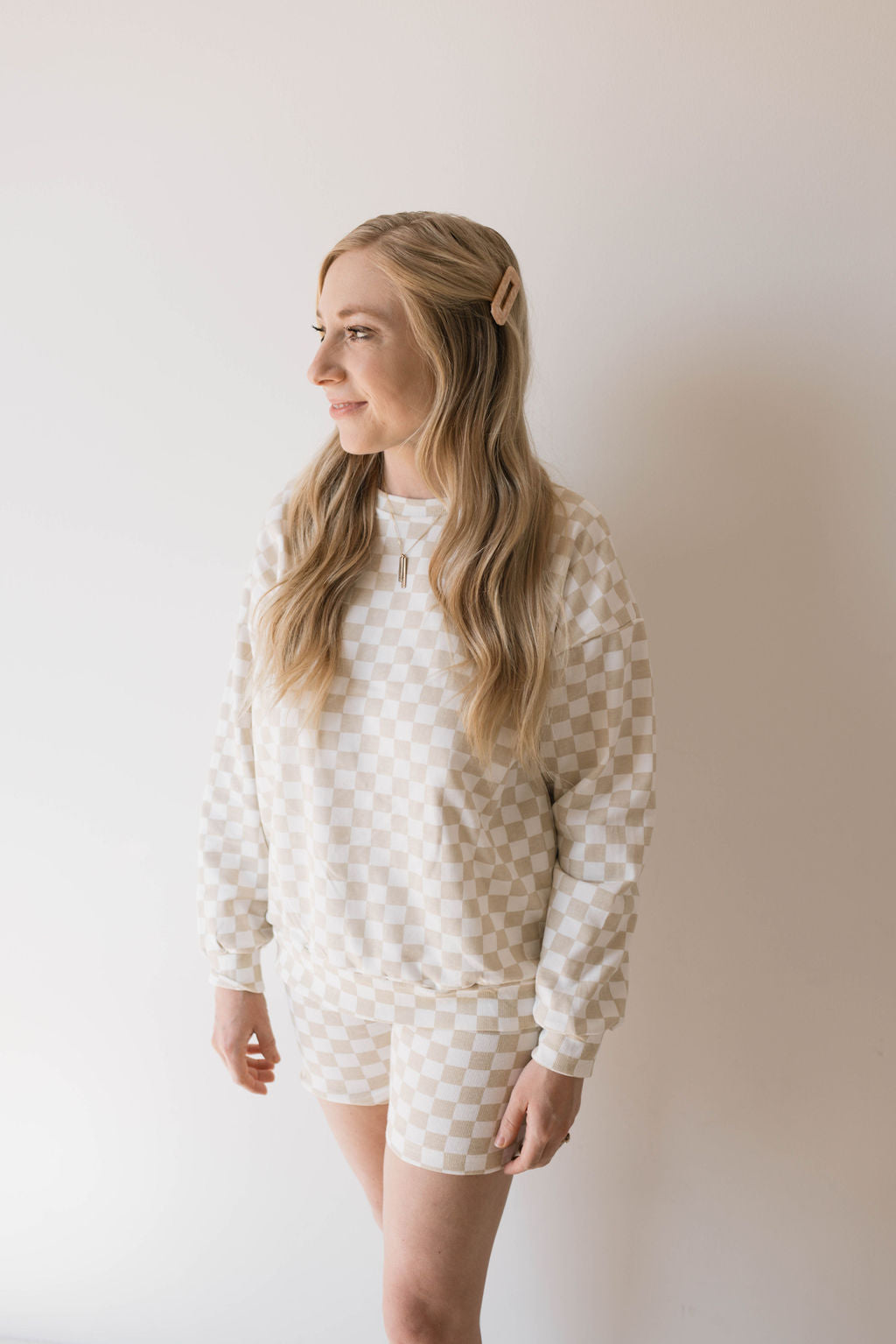 Adult Long Sleeve Short Set | Chai Checkerboard Short Set forever french baby Small  