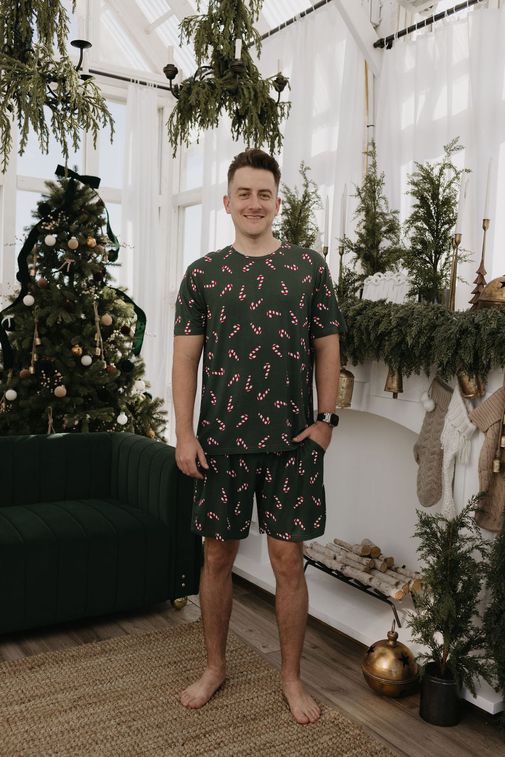 Short Sleeve Men's Bamboo Pajamas | Candy Cane Lane