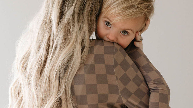 Women's Long Sleeve Bamboo Pajama | Faded Brown Checkerboard
