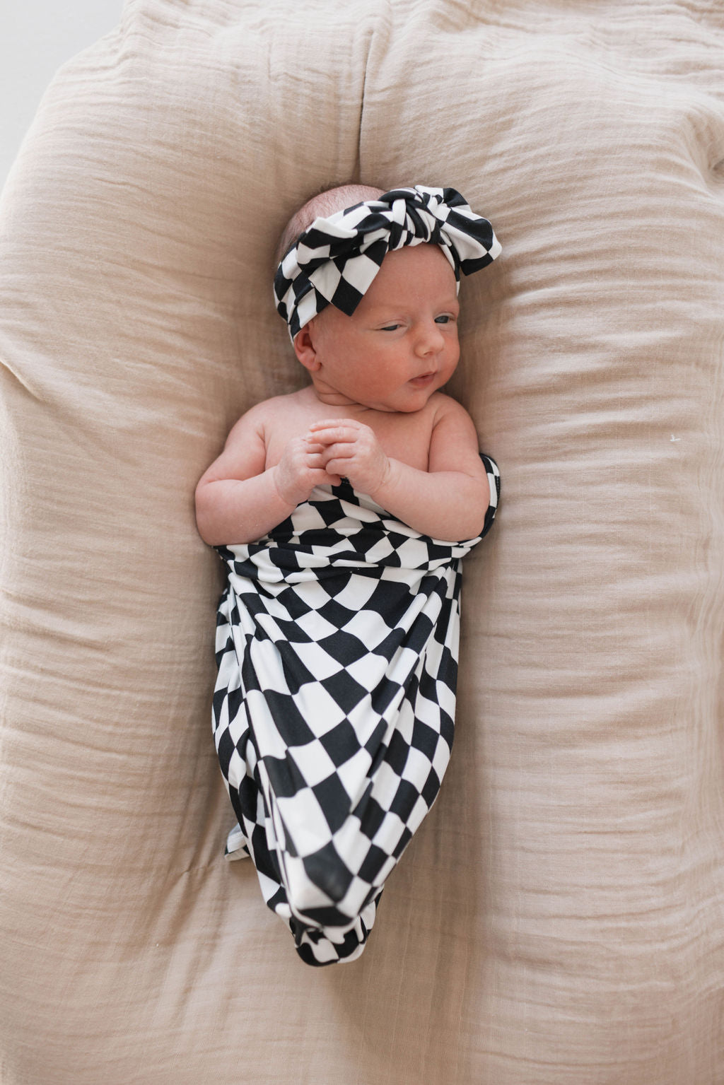 Bamboo Head Wrap | Black & White Wavy Checkerboard Head Wrap forever french baby   