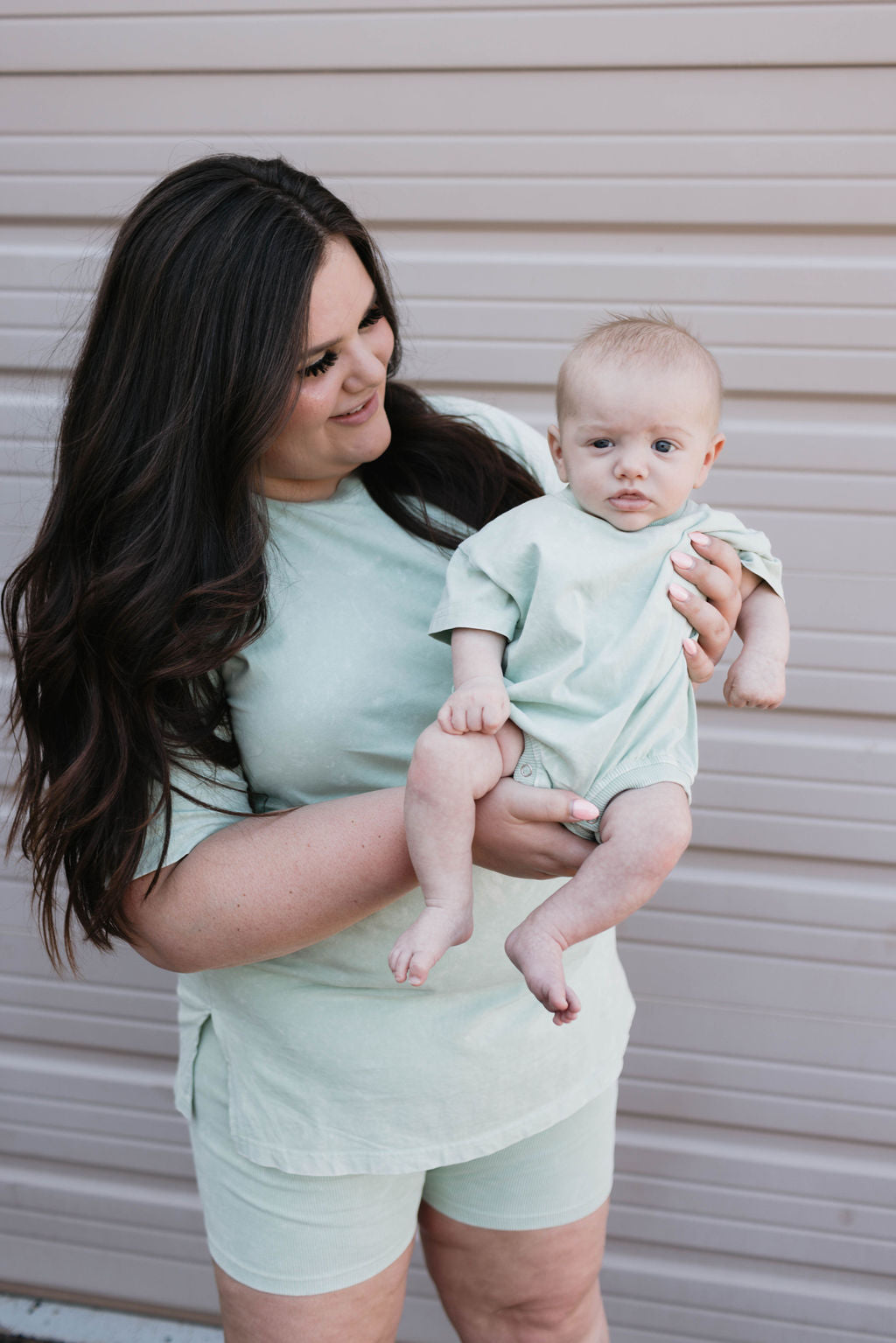 Baby Romper | Vintage Washed Spearmint Romper forever french baby   