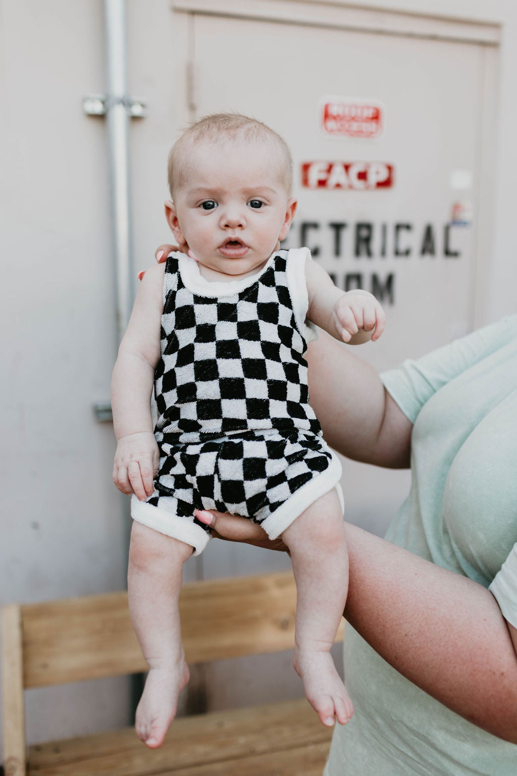 Terry Tank Short Set | Black + White Checker