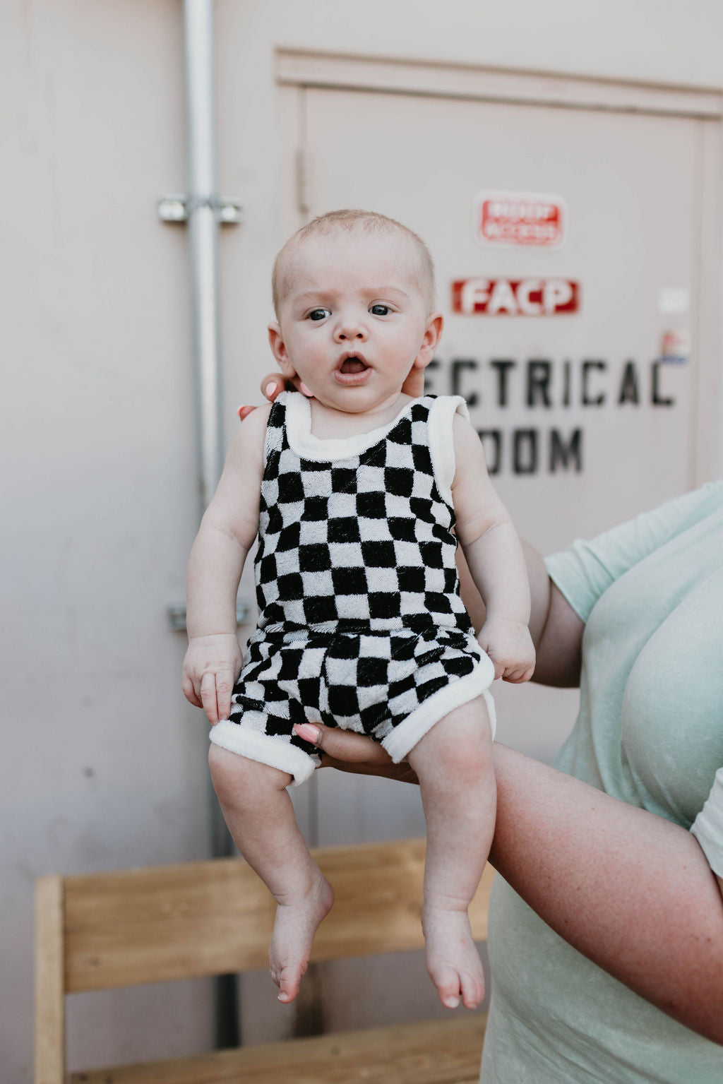 Terry Tank Short Set | Black + White Checker