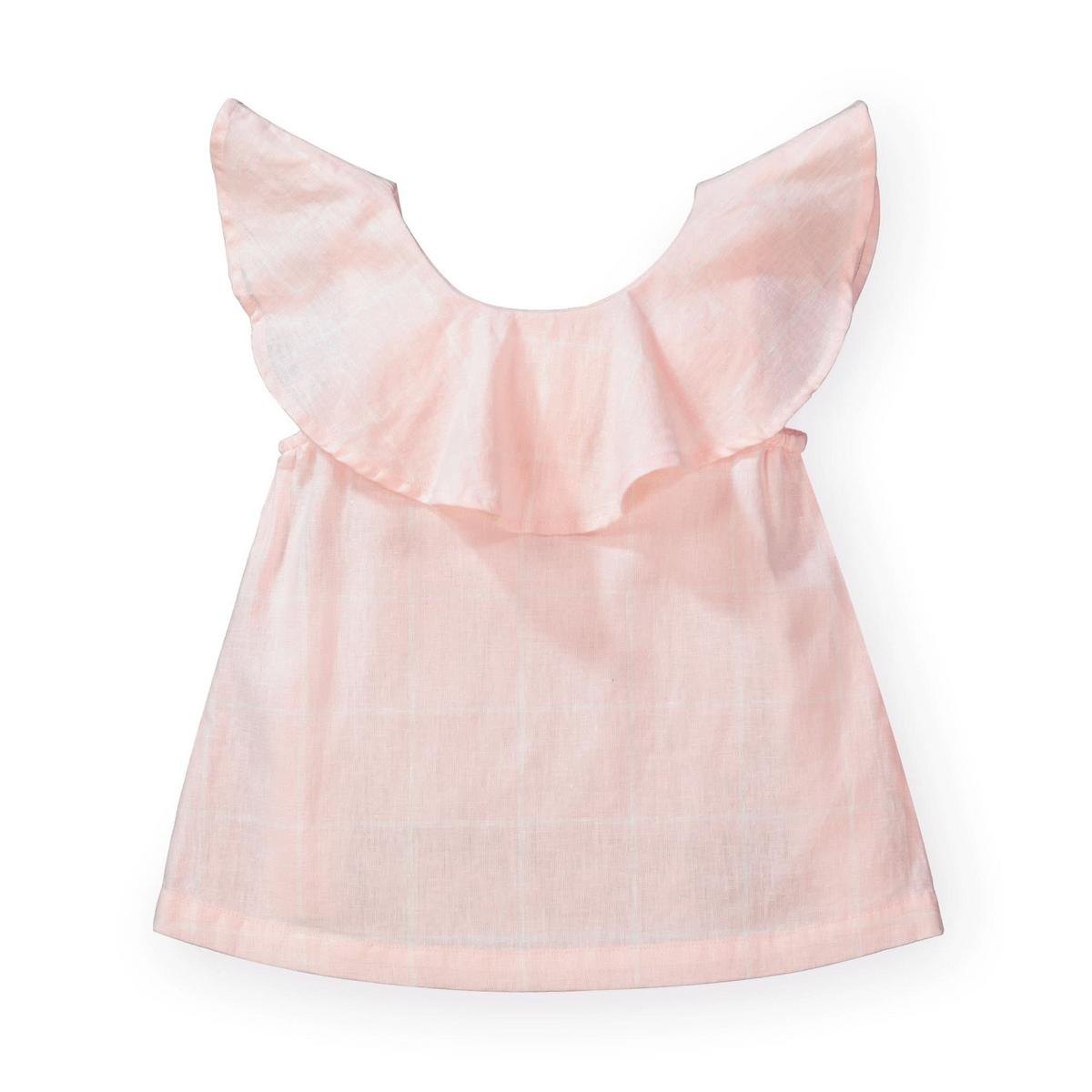 Ruffle Top with Bow - Light Pink Windowpane