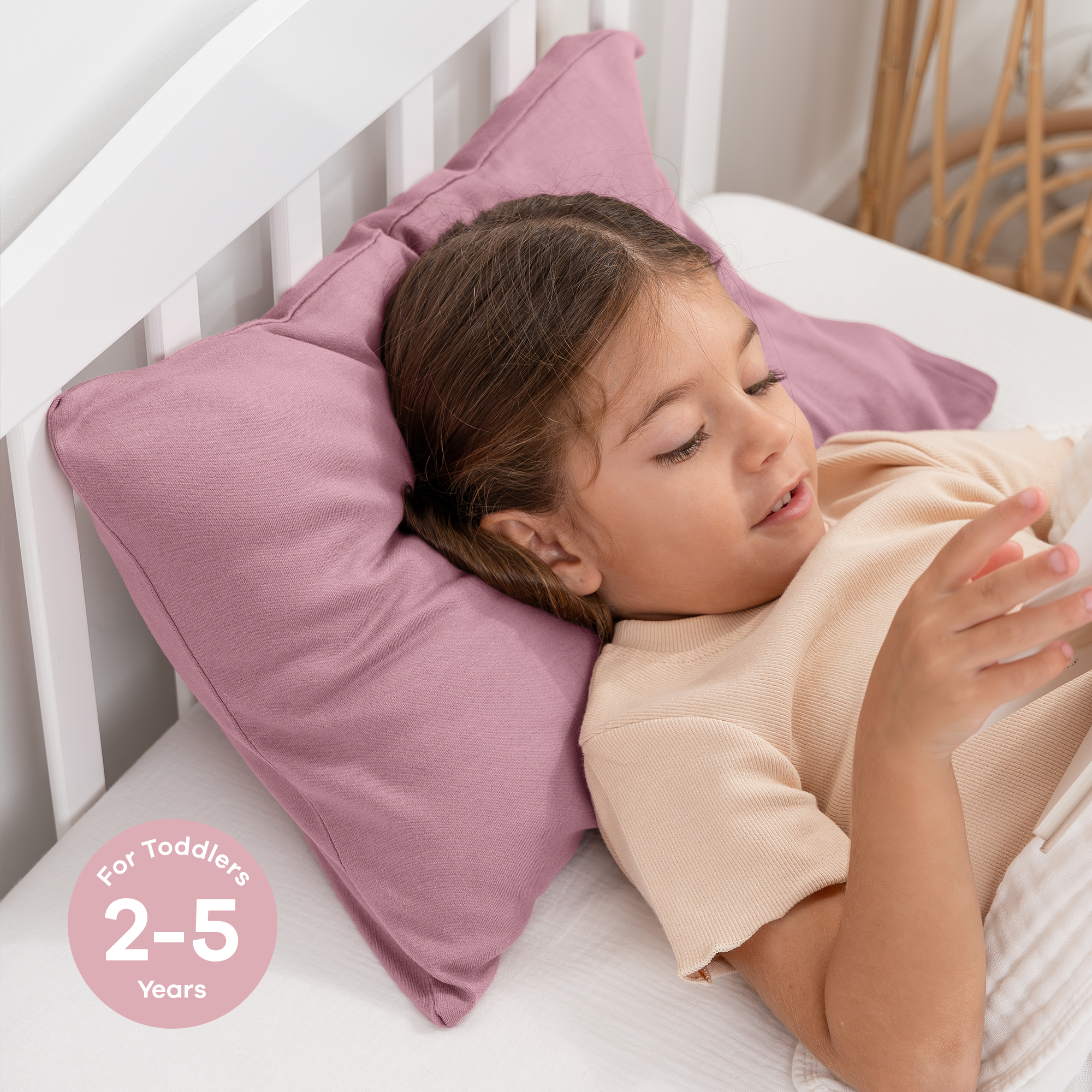 Toddler Pillows with Soft Cotton Pillow Case in Mauve