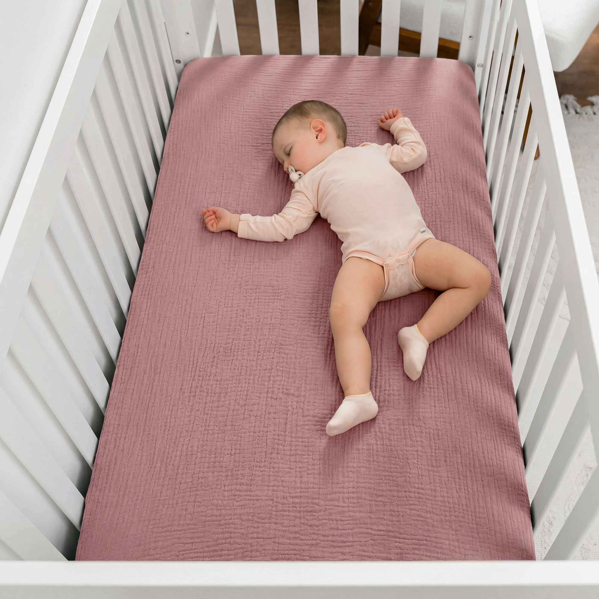 Muslin Fitted Crib Sheets, 2 Pack in Mauve and Blush