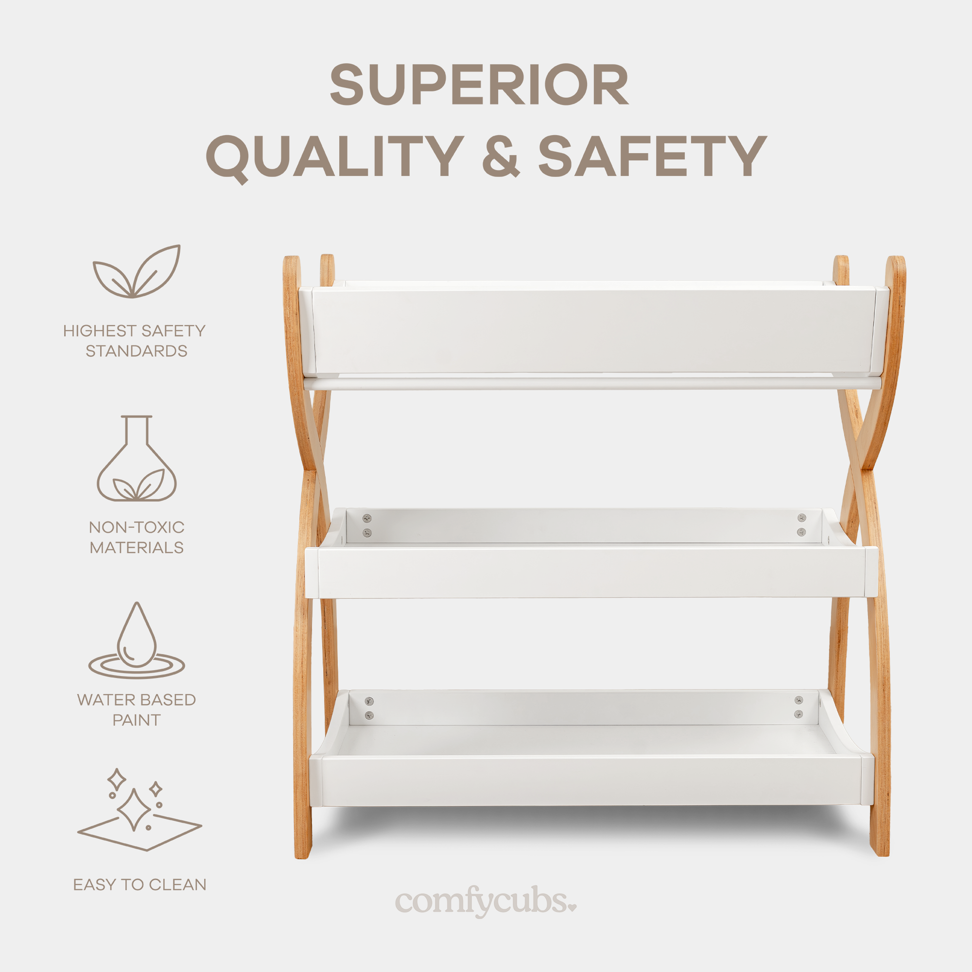 Baby Changing Table by Comfy Cubs - White With Natural Wood Legs