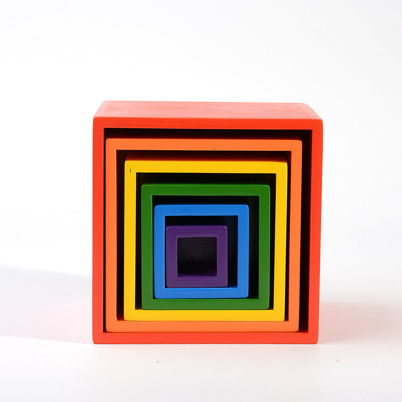**Pre-order (Ships in 2-3 Weeks)**6-Piece Basswood Wooden Rainbow Nesting Box Set | Painted & Hand-Stained Finishes | Montessori Stacking Toy