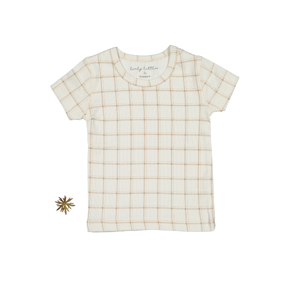 The Printed Short Sleeve Tee - Tan Grid Short Sleeve Tee Lovely Littles   