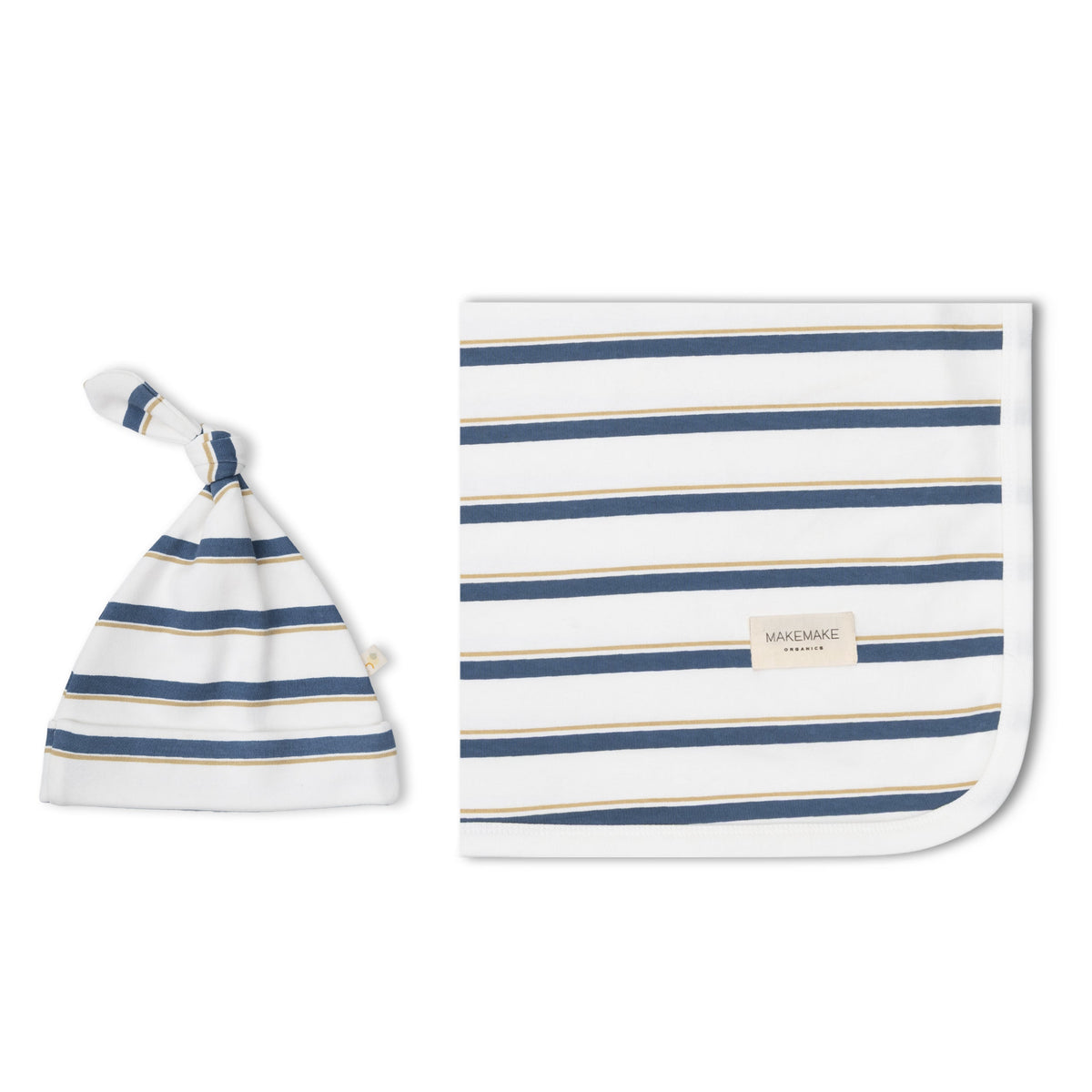 Organic Swaddle Blanket & Hat Set - Navy Stripe