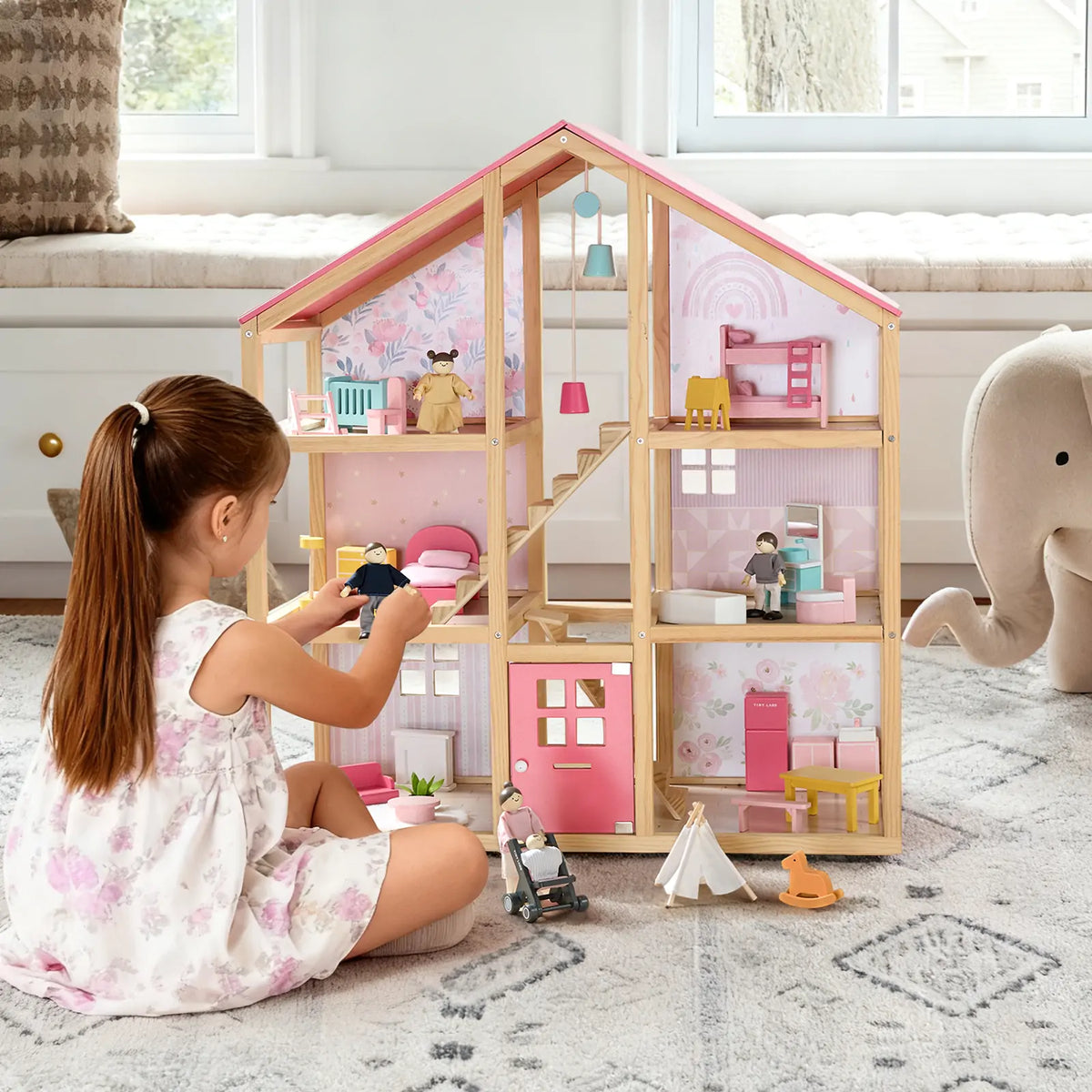 Tiny Land® Sweetwood Love Dollhouse & Wooden Dollhouse Dolls